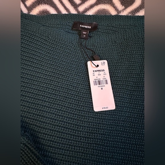 Express Womens Asymmetrical Off the Shoulder Long Sleeve Sweater Medium Teal - Picture 10 of 10